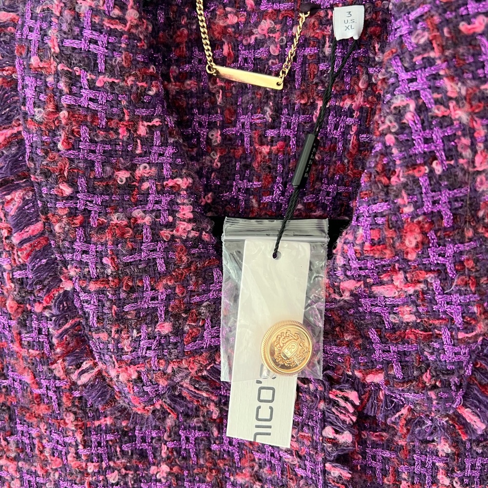 Chico’s Size 3 (XL) Purple Tweed Fringe Jacket NWT - Picture 4 of 6